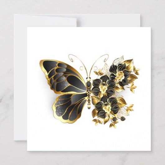 Gold Flower Butterfly with Black Orchid Magnetische Uitnodiging (Voorkant)