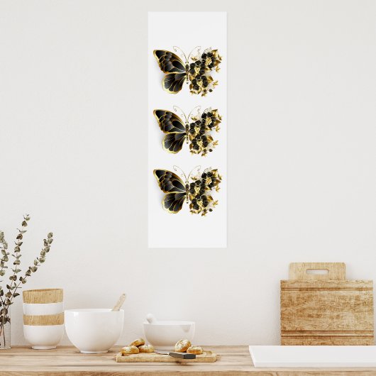 Gold Flower Butterfly with Black Orchid Poster (Keuken)