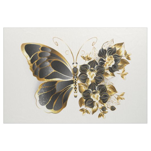 Gold Flower Butterfly with Black Orchid Stof (Yard (91,4 cm))