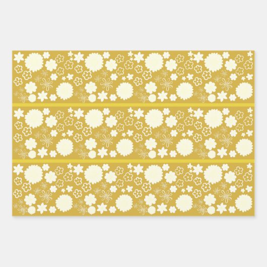Gold Flower Floral Pattern Inpakpapier Vel (Voorkant 2)