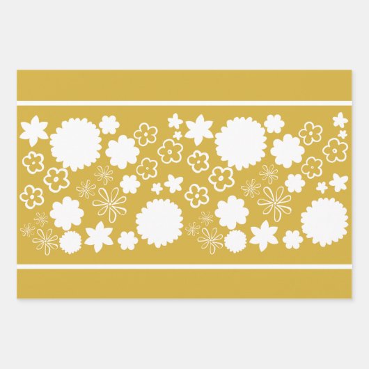 Gold Flower Floral Pattern Inpakpapier Vel (Voorkant)