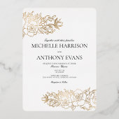 Gold Flower Folie huwelijksuitnodiging Folie Uitnodiging (Voorkant)