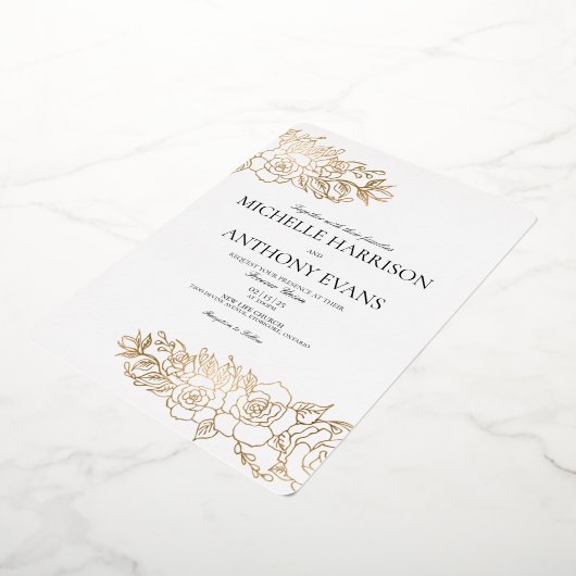 Gold Flower Folie huwelijksuitnodiging Folie Uitnodiging (Gedraaid)