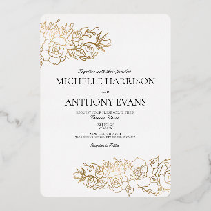 Gold Flower Folie huwelijksuitnodiging Uitnodiging