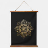Gold Flower Mandala op zwart Hangend Wandkleed (Voorkant)