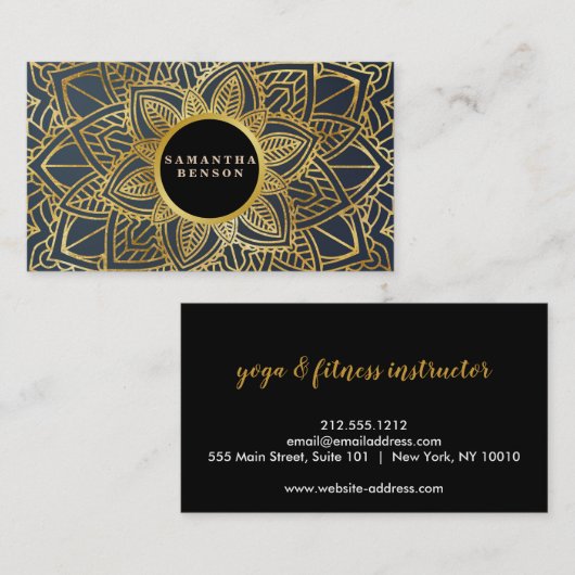 Gold Flower Mandala Pattern Yoga Instructor Visitekaartje (Voorkant / Achterkant)