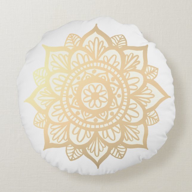 Gold Flower Mandala Round Pillow Rond Kussen (Achterkant)
