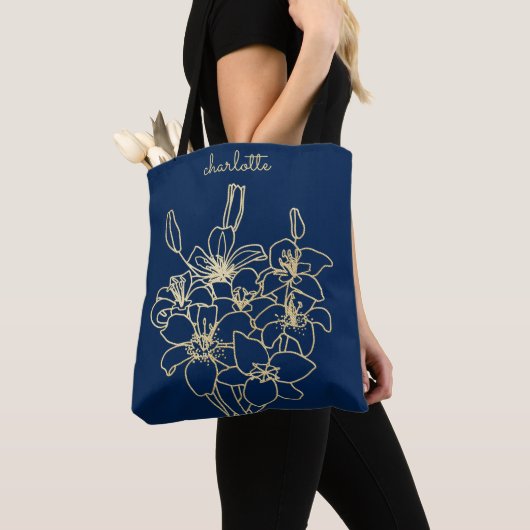 Gold Flower Monogramed Tote Bag (Dichtbij)