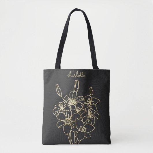 Gold Flower Monogramed Tote Bag (Voorkant)