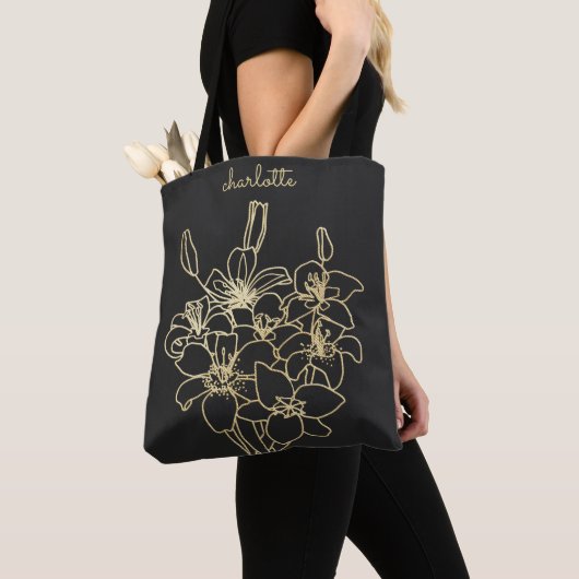 Gold Flower Monogramed Tote Bag (Dichtbij)