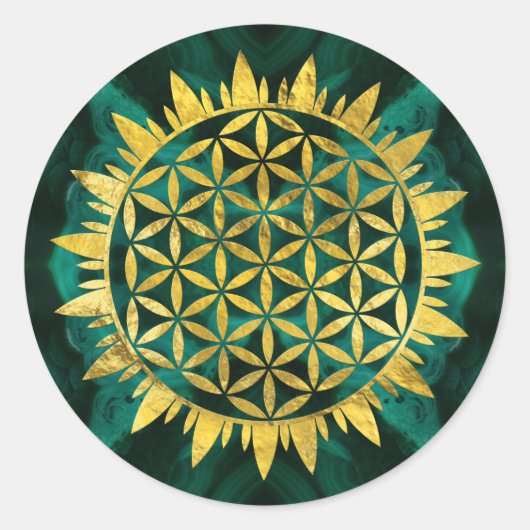 Gold Flower of life on malachite Ronde Sticker (Voorkant)