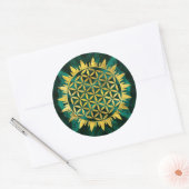 Gold Flower of life on malachite Ronde Sticker (Envelop)