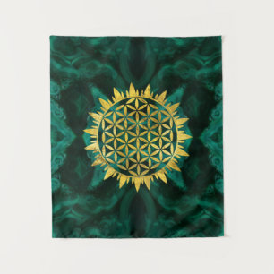 Gold Flower of life on malachite Wandkleed