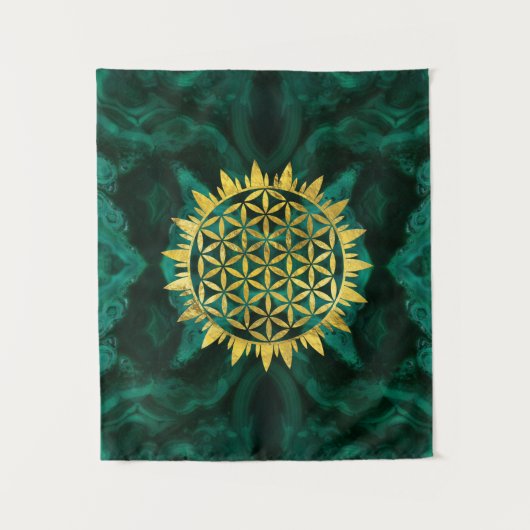 Gold Flower of life on malachite Wandkleed (Voorkant)