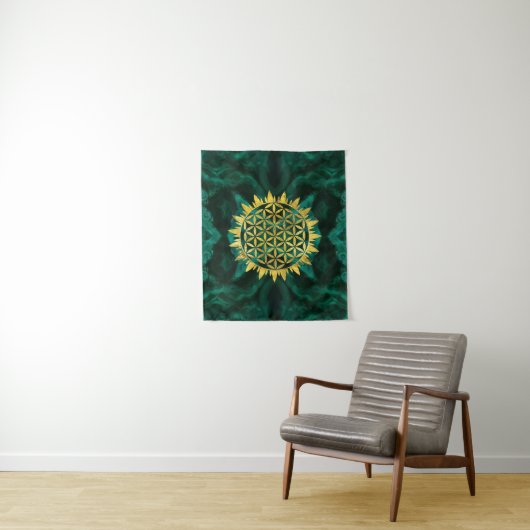 Gold Flower of life on malachite Wandkleed (In situ)