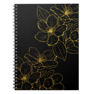 Gold Flower op Black Note Book & Journals Notitieboek