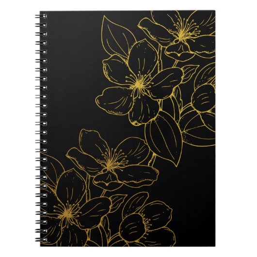 Gold Flower op Black Note Book & Journals Notitieboek (Voorkant)