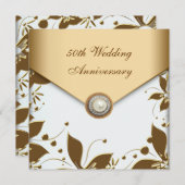 Gold Flower Pearl White 50th Wedding Jubileum Kaart (Voorkant / Achterkant)