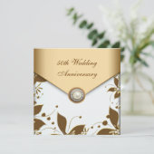 Gold Flower Pearl White 50th Wedding Jubileum Kaart (Staand voorkant)