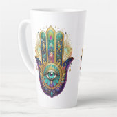 Gold Flower Petals Hamsa Turquoise Third Eye Latte Mok (Linkerhoek)