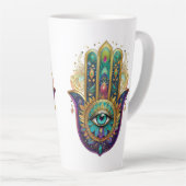 Gold Flower Petals Turquoise Third Eye Hamsa Latte Mok (Rechterhoek)
