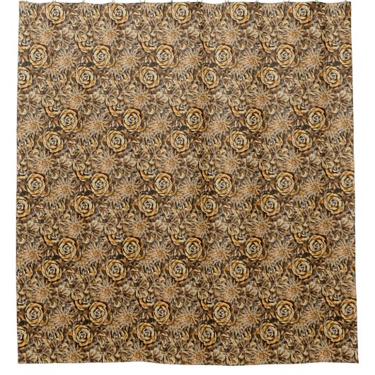 Gold Flower Print Pattern Classy Chic Bold Luxury Douchegordijn (Voorkant)