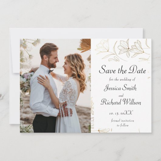 Gold Flower Save the Date PHOTO Invitation (Voorkant)