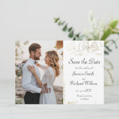 Gold Flower Save the Date PHOTO Invitation (Staand voorkant)