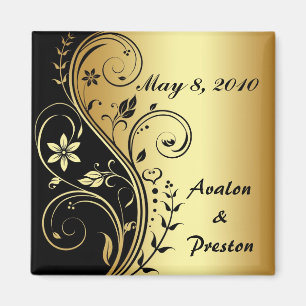 Gold Flower Scroll Save the Date Magnet