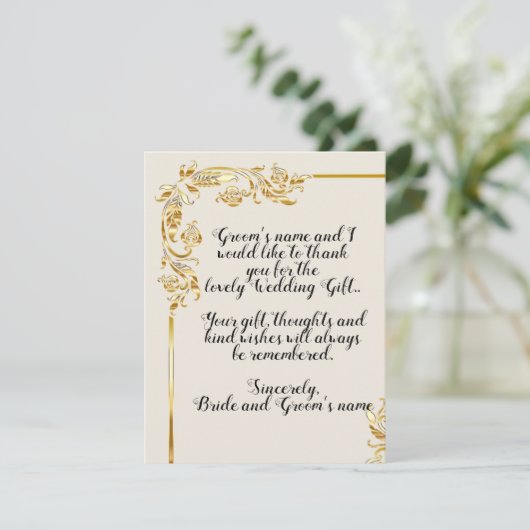 Gold Flower Scroll Weddenschap Hartelijk dank Kaart (Staand voorkant)