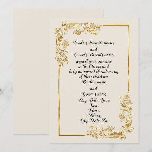 Gold Flower Scroll Wedding Invitation Kaart (Voorkant / Achterkant)