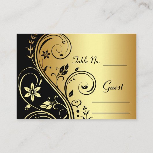 Gold Flower Scrollwork Trouwtafel Place Card Plaatskaartje (Voorkant)