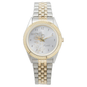 Gold Flower Silver Naam toevoegen Horloge