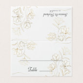 Gold Flower Table Number en Name Place Cards Kaart (Buitenkant ongevouwen)