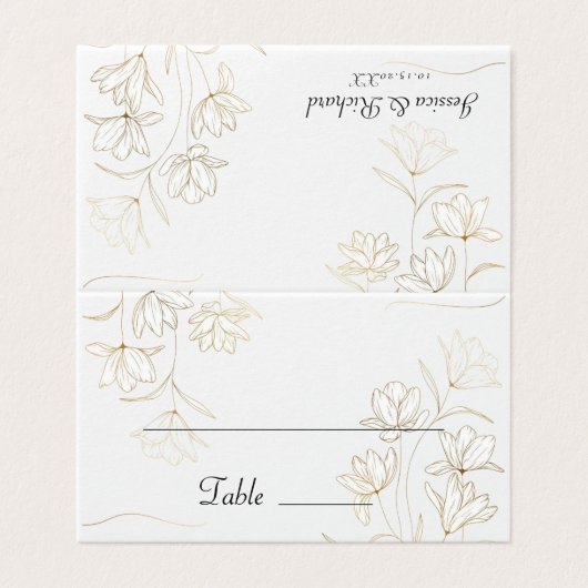 Gold Flower Table Number en Name Place Cards Kaart (Buitenkant ongevouwen)