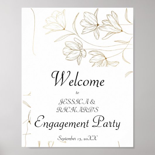 Gold Flower Verloving Welcome Poster Sign (Voorkant)