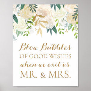 Gold Flower Wedding Bubbles of Good Wishes Poster
