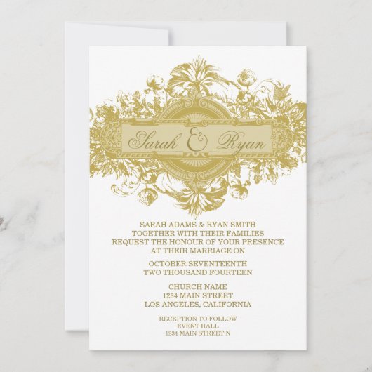 GOLD  FLOWER WEDDING INVITATION KAART (Voorkant)