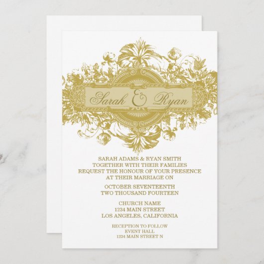 GOLD FLOWER WEDDING INVITATION KAART (Voorkant / Achterkant)