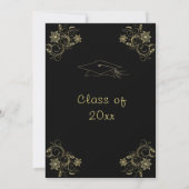 Gold Flowers Black Graduy Party Invitation Pet (Achterkant)