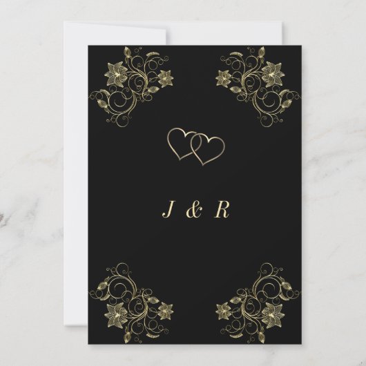 Gold Flowers Black Modern Wedding Invitation (Achterkant)