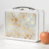 Gold flowers, blue background, foil imitation. (In situ)