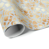 Gold flowers, blue background, foil imitation. cadeaupapier (Rol Hoek)