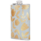Gold flowers, blue background, foil imitation. heupfles (Links)