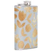 Gold flowers, blue background, foil imitation. heupfles (Rechts)