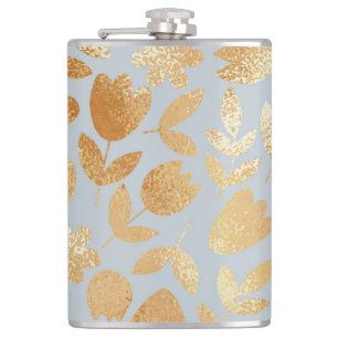 Gold flowers, blue background, foil imitation. heupfles