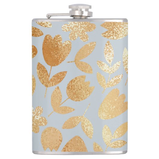 Gold flowers, blue background, foil imitation. heupfles (Voorkant)