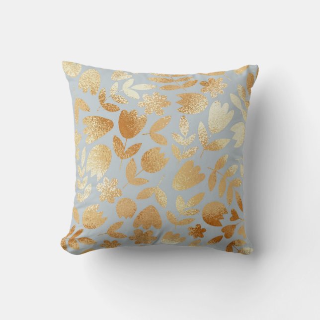Gold flowers, blue background, foil imitation. kussen (Voorkant)