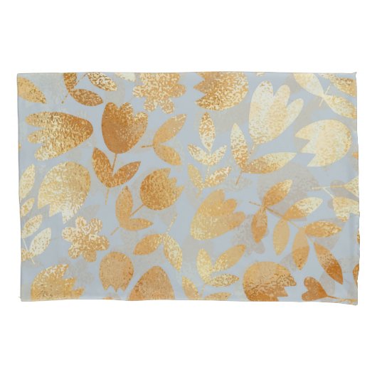 Gold flowers, blue background, foil imitation. kussensloop (Voorkant)