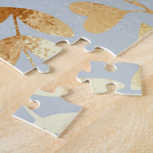 Gold flowers, blue background, foil imitation. legpuzzel (Zijkant)